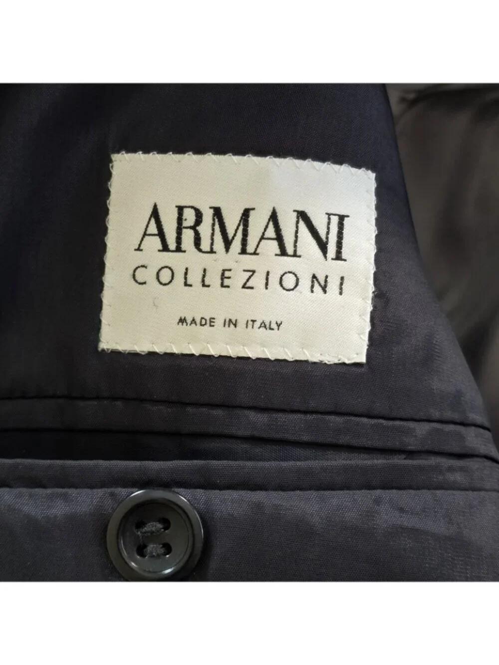 Armani Collezioni Slim Wool Silk Blazer US 42R Navy Blue Textured 1B Designer